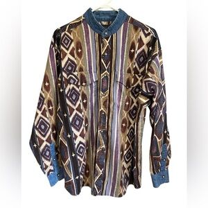 Vintage Panhandle Slim Western Shirt Band‎ Collar Men’s Size XL Southwestern